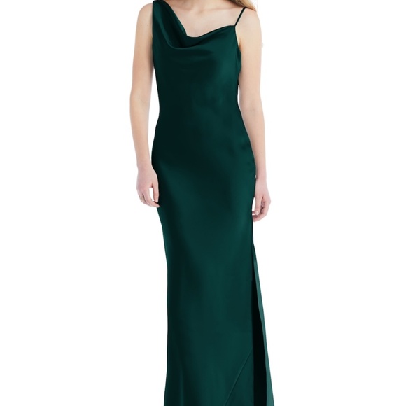 Social Bridesmaid Womens XS Asymmetrical One-Shoulder Cowl Maxi Slip Dress Green - Picture 1 of 11
